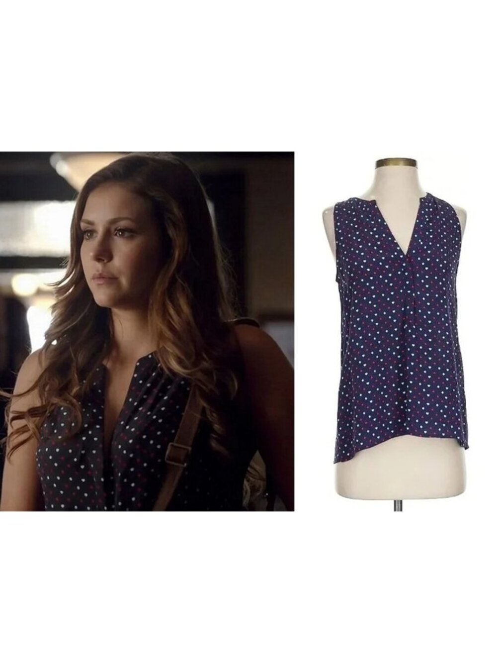 ASO ELENA GILBERT THE VAMPIRE DIARIES TVD Aruna Silk Blouse Card Print RARE